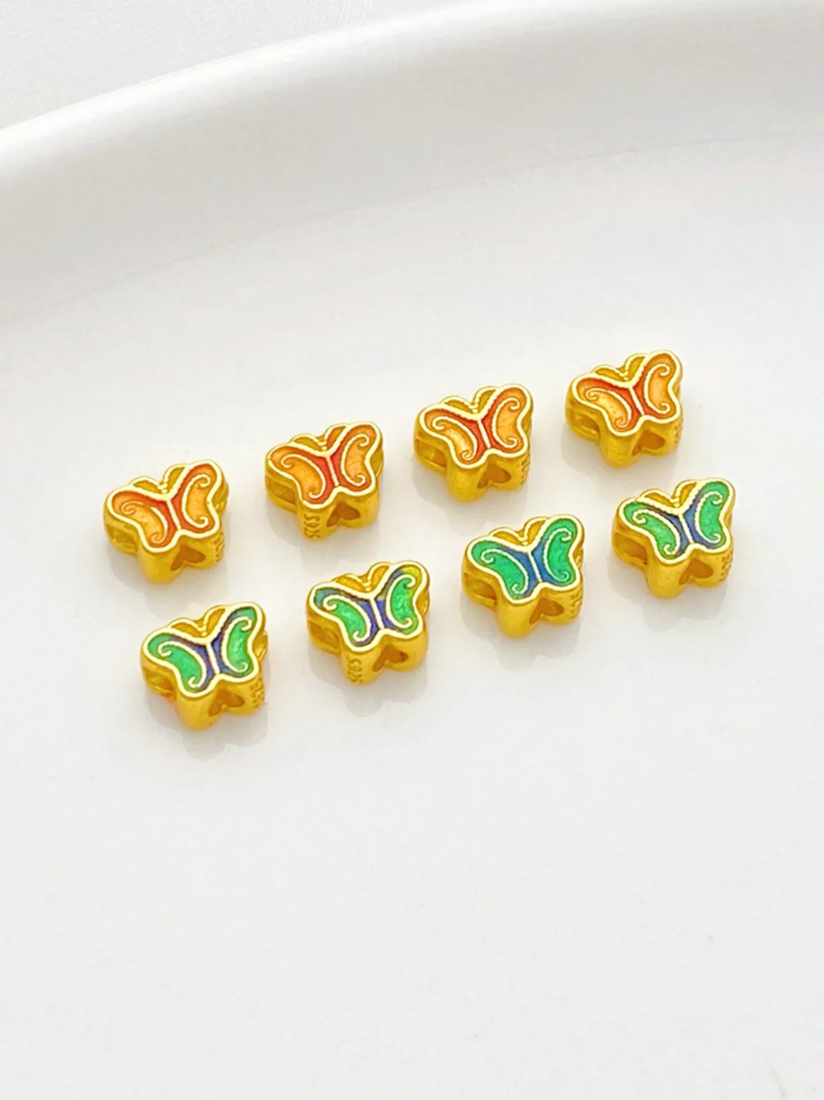 S925 Antique Silver Gold Plated Enamel Butterfly & Flower Spacer Beads DIY Bracelet Necklace Jewelry Findings
