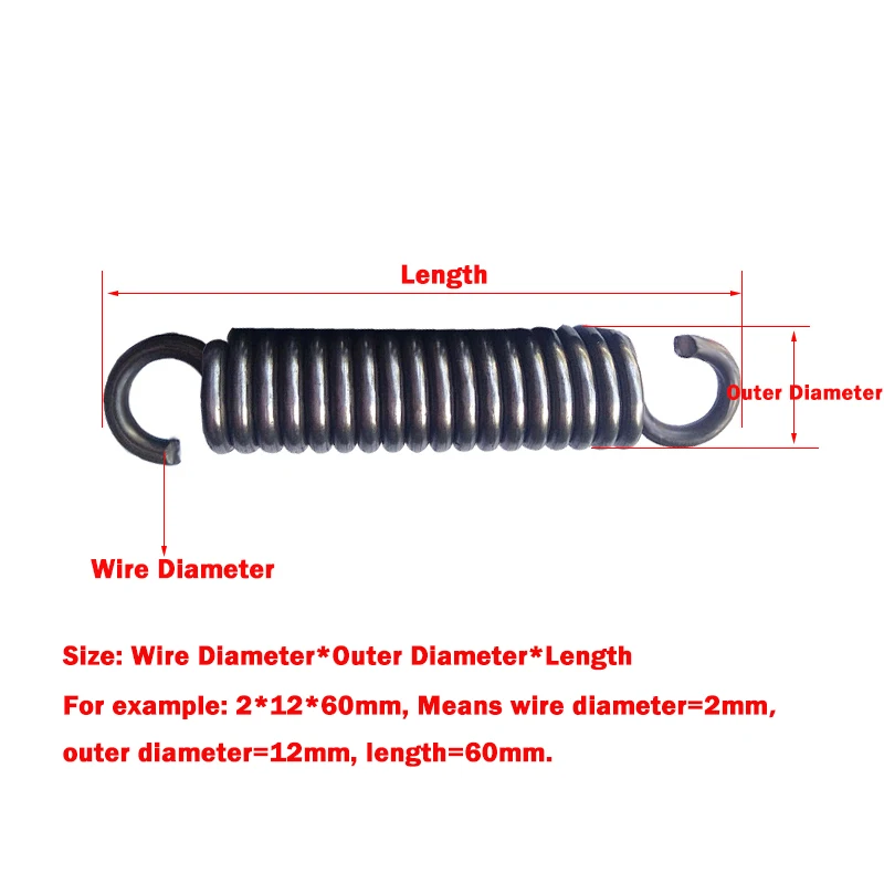 1pcs Wire Diameter 2.0mm Open Hook Tension Spring Pullback Spring Coil Extension Springs OD:12/14/16/18/20/22mm Length:35-200mm