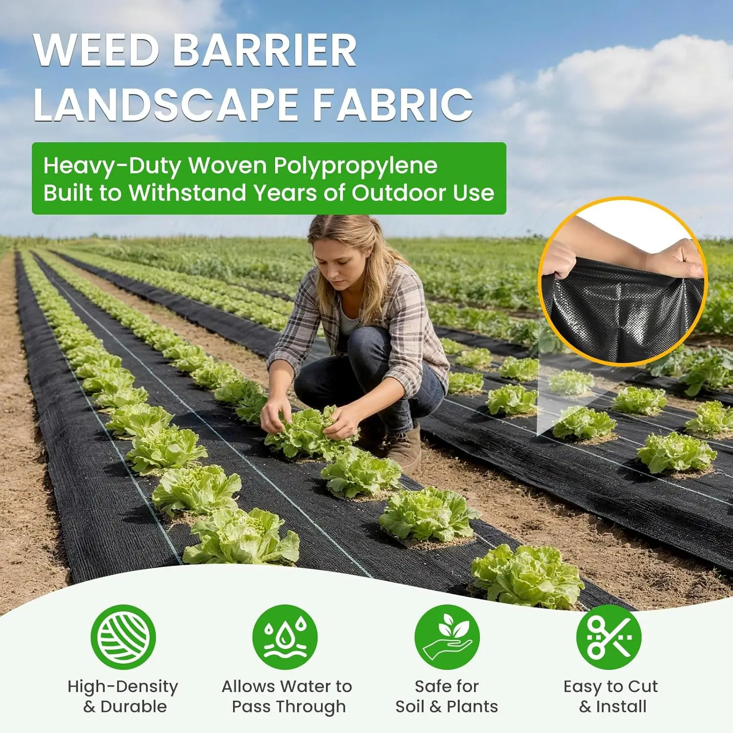 Weed Barrier   , 3x300ft Landscape   , 3.2oz Heavy Duty Durable Woven Geotextile   , High Permeability Ground Cover Mat,