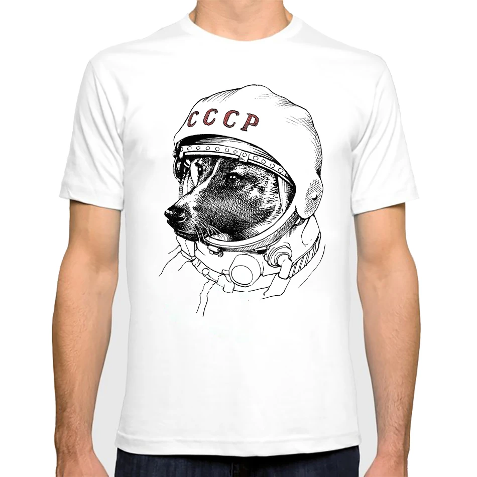 USSR CCCP Soviet Union Russia T Shirt Men Summer Top Funny Space Dog Graphic Tees Russian Style T-shirt Hip Hop Tshirt Male