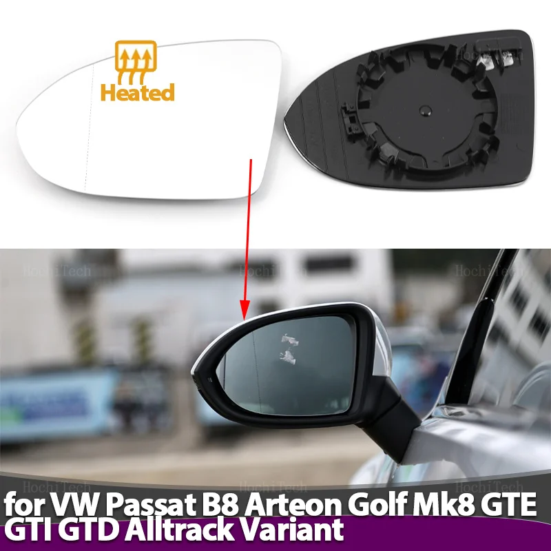 Heated Clear Rear View Side Mirror Glass Lens For Volkswagen VW Passat B8 Arteon GTE Alltrack Variant 2015-2023 Replacement