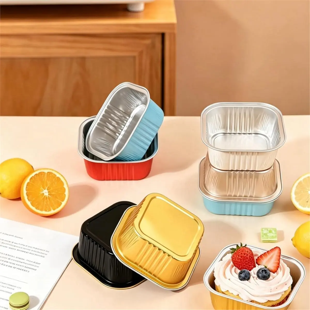 PHONE&GEAR Cake Pans with Lids and Spoons, Baking Cups,Cake Tins,Individual Cake Pans with Lids for Wedding Birthday Party