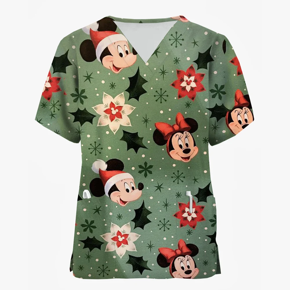 Sanitary Uniform Woman Disney Mickey Mouse Minnie Christmas print Pockets in Micro-Elastic Material Tops Clinical Uniforms Woman