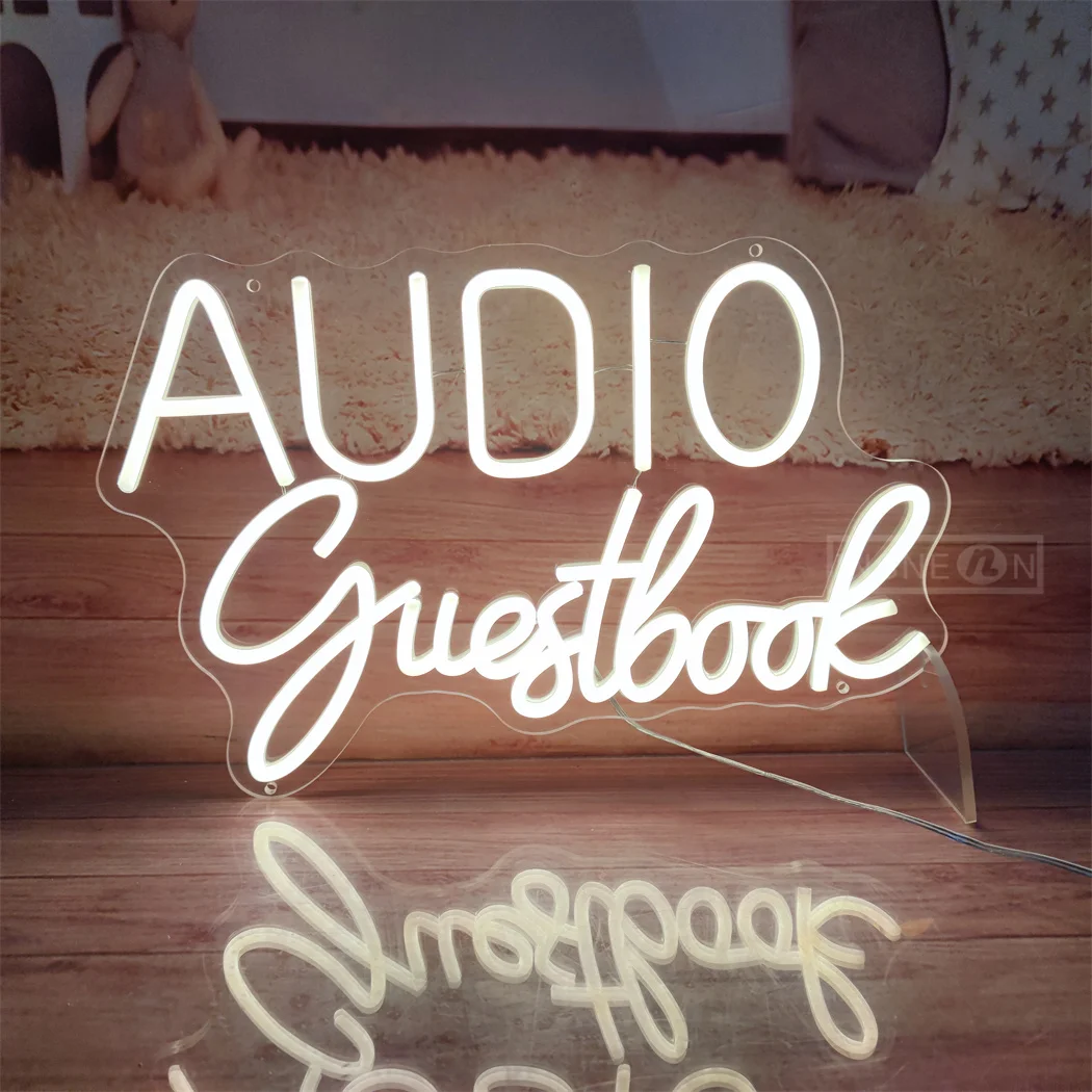 Audio Guestbook LED Neon Sign for Wedding, Leave A Message Neon Light Wall Decor for Bedroom, USB 5V Powered Table Desk Lamp