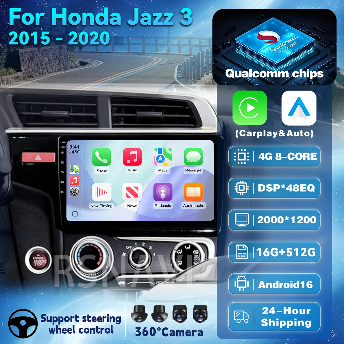 Android 16 Carplay Auto Player Stereo For Honda Jazz 3 2015 - 2020 Fit 3 GP GK 2013 - 2020 Car Radio Head Unit Navigation Video