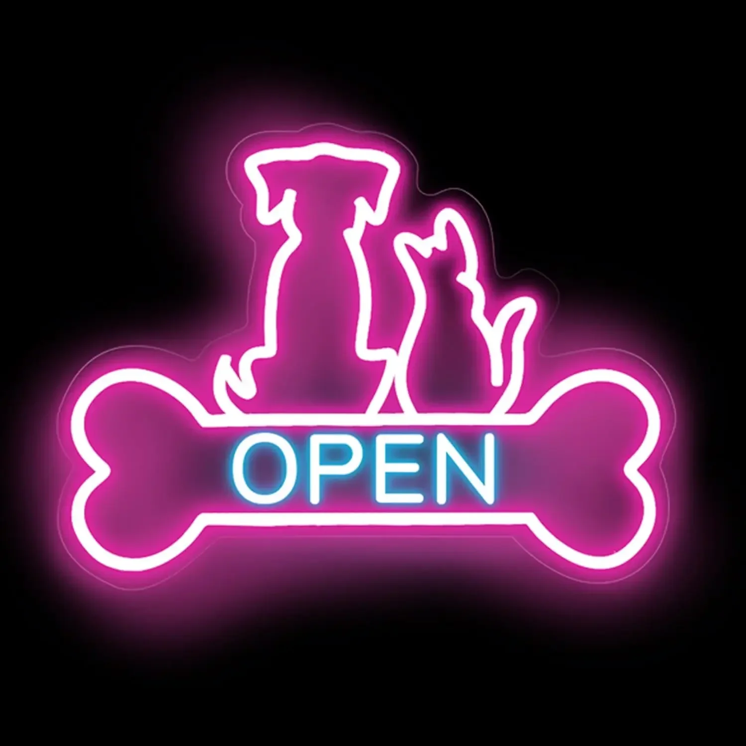 Open Pet Shop Neon Sign Dog Cat Bone LED Wall Art USB Powered Lamp Grooming Store Window Decor Animal Lover Gift Hanging Light