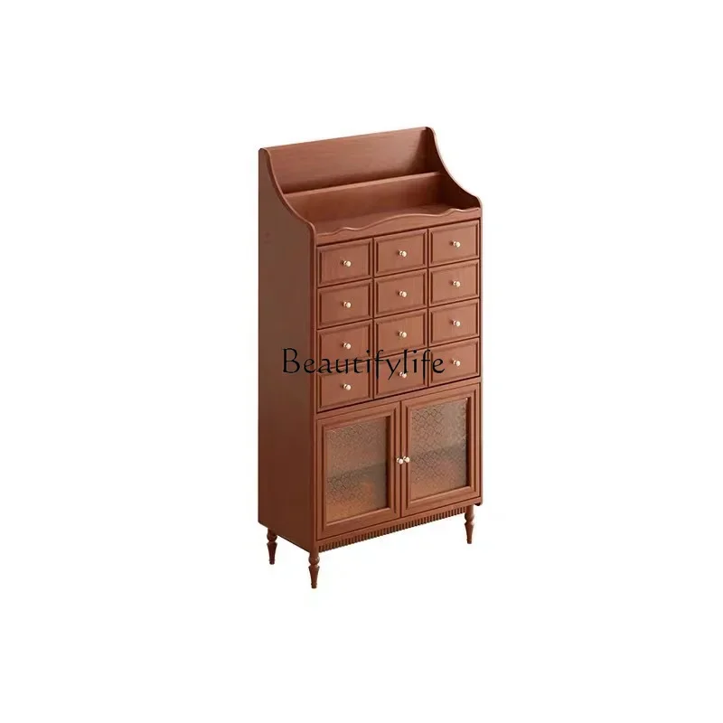 

LJY*American retro solid wood chest, living room against the wall storage locker