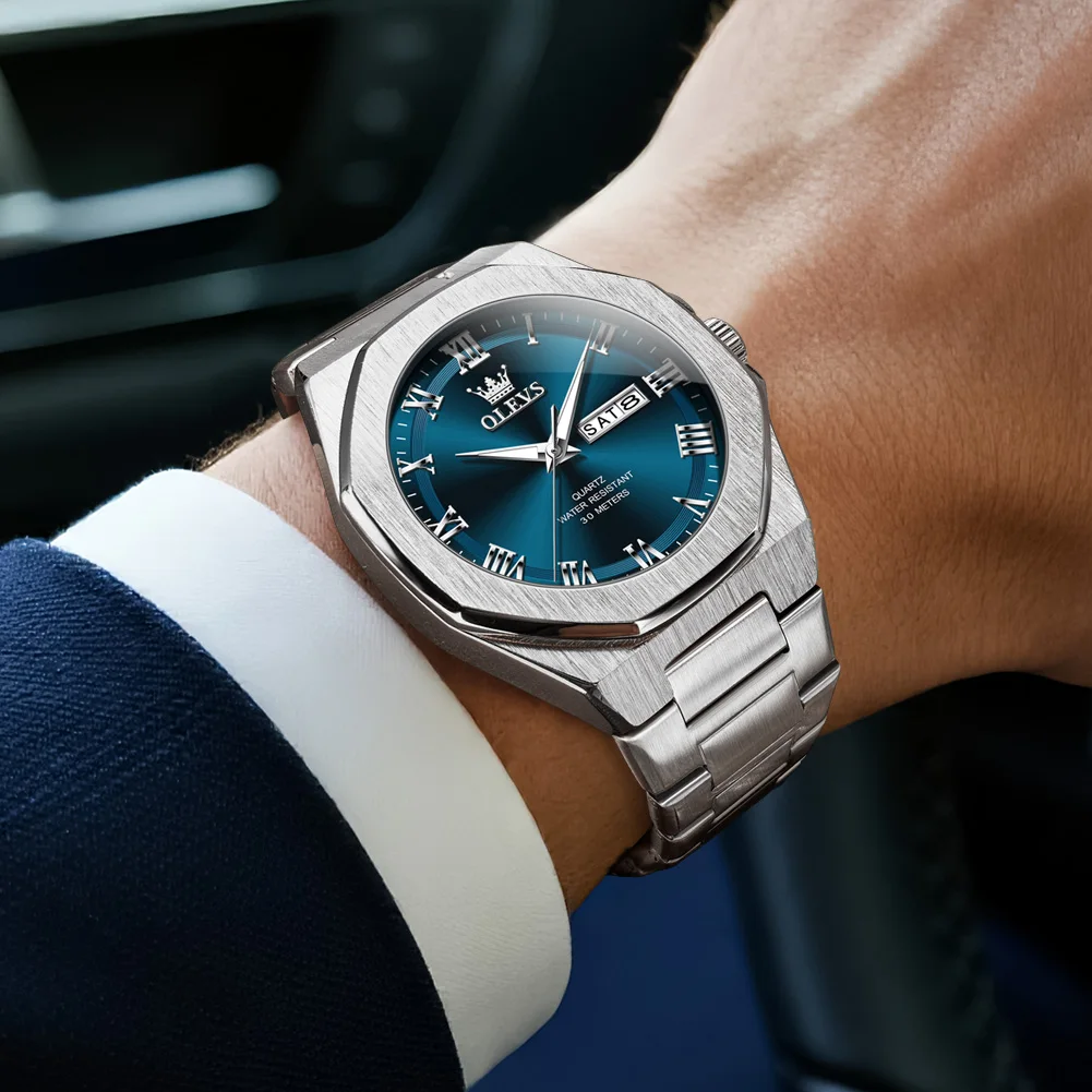 

OLEVS Fashion Brand Man Wristwatch Waterproof Luminous Date Week Quartz Luxury Men's Watches Stainless Steel Business Men Watch