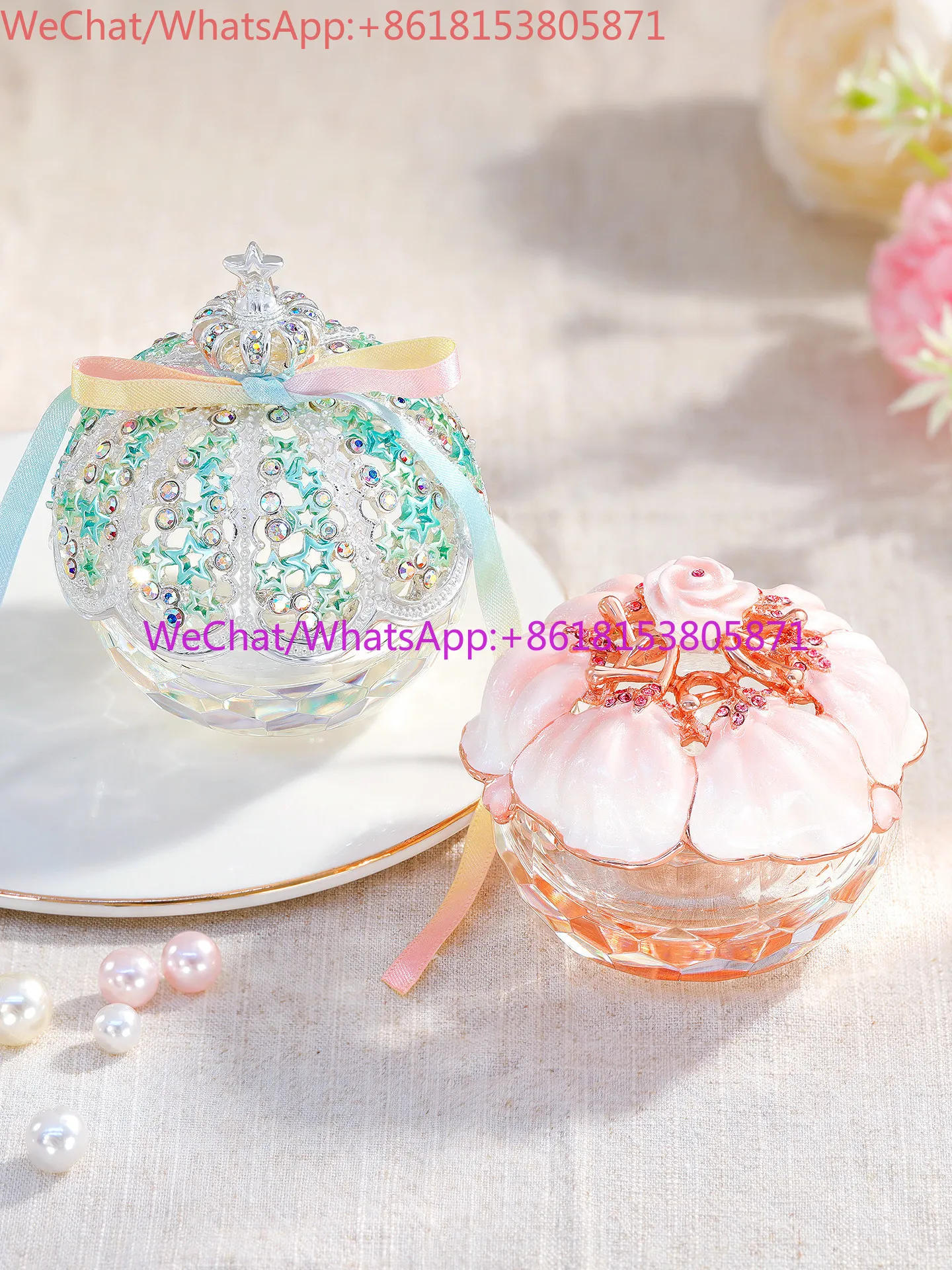 Enamel rose crystal jewelry storage engagement ring high-end ornament wedding gift