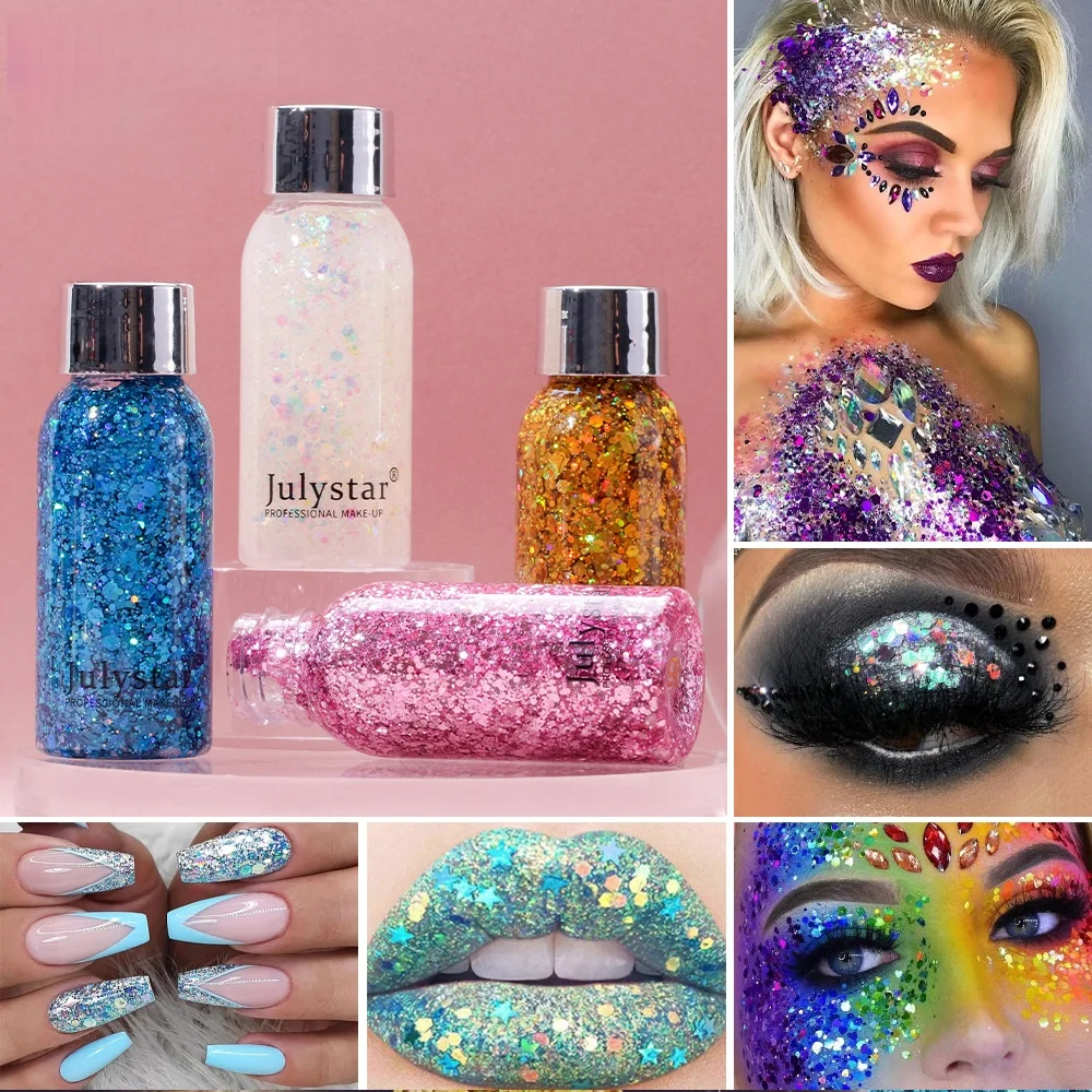 Glitter lantejoulas gel sombra creme rosto cristal lantejoulas gel shimmer alto brilho sombra de olho prego cabelo glitter gel palco maquiagem