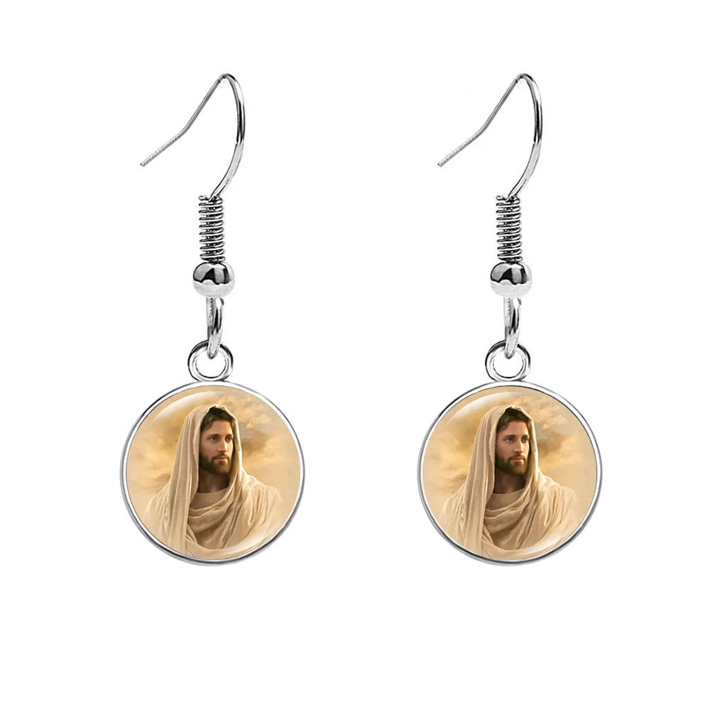 Jesus Christ Earrings for Women Cross Glass Cabochon Photo Exquisite Earring Jewelry Christmas Gift