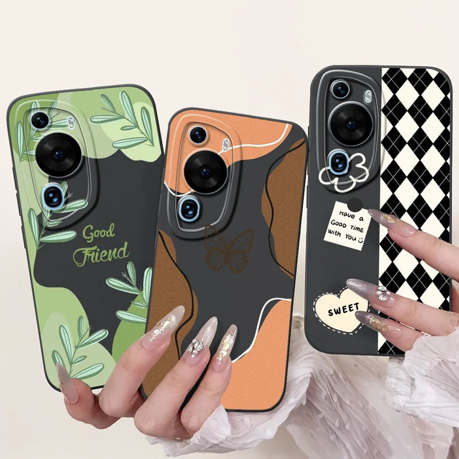 For Huawei P60 Art / P60Pro / HuaweiP60 Case Liquid Silicone Soft TPU Back Cover Phone Funda Gothic Black Night Bumper Panda Bag
