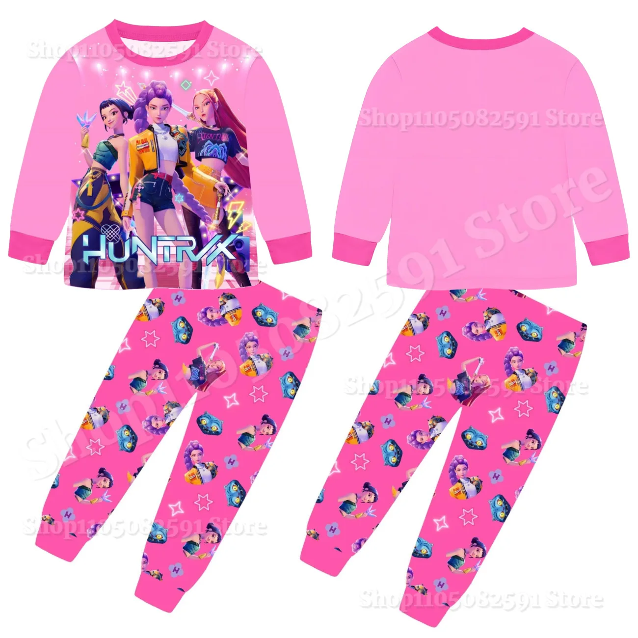 K-pop أنيمي شيطان الصيادين زوي زي الخريف منامة لملابس الأطفال 3-14Years الاطفال هنتركس رومي الفتيات التي شيرت فستان أطفال مع سروال داخلي #1