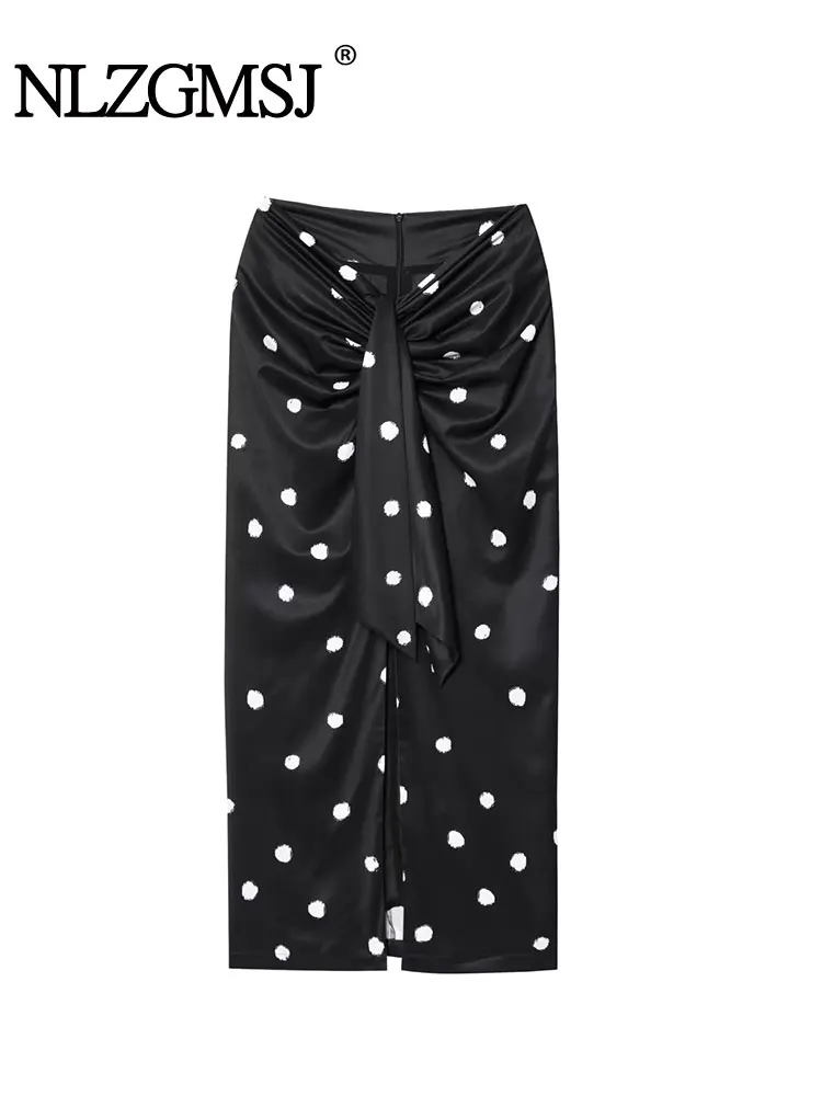 

Юбка в горошек 2022, женская юбка-миди с запахом и рюшами, женская новая мода, элегантные длинные юбки для женщин, вечерние юбки