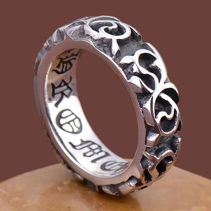 Personality Cross Sterling Silver Ring Men Women Trendsetter Retro Thai Silver Eternal Rattan Ring Alloy Flower Rattan Rings