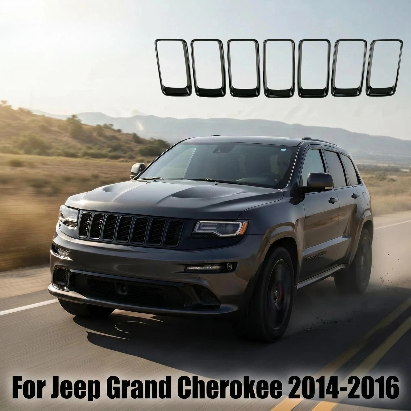 7pcs Chrome/ black Front Grille Insert Cover Trim Frame Radiator Grill Ring Inserts Frame For Jeep Grand Cherokee 2014-2016