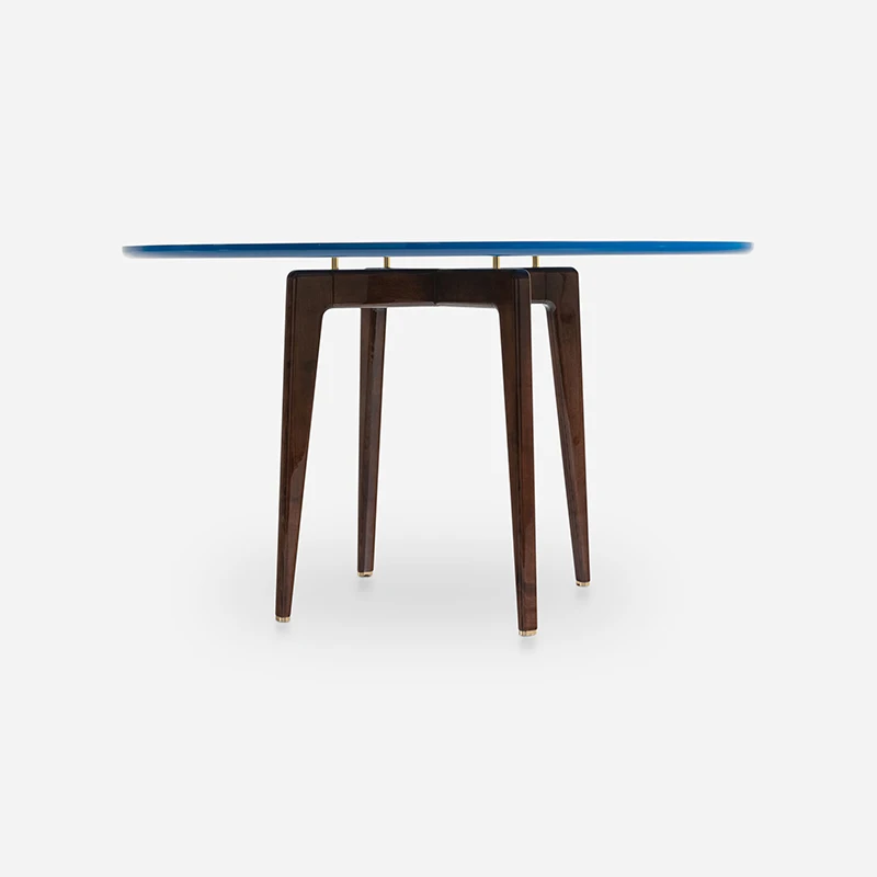 Hand‑Painted Motif Round Wooden Dining Table High Gloss Finish For Villa Hotel Home