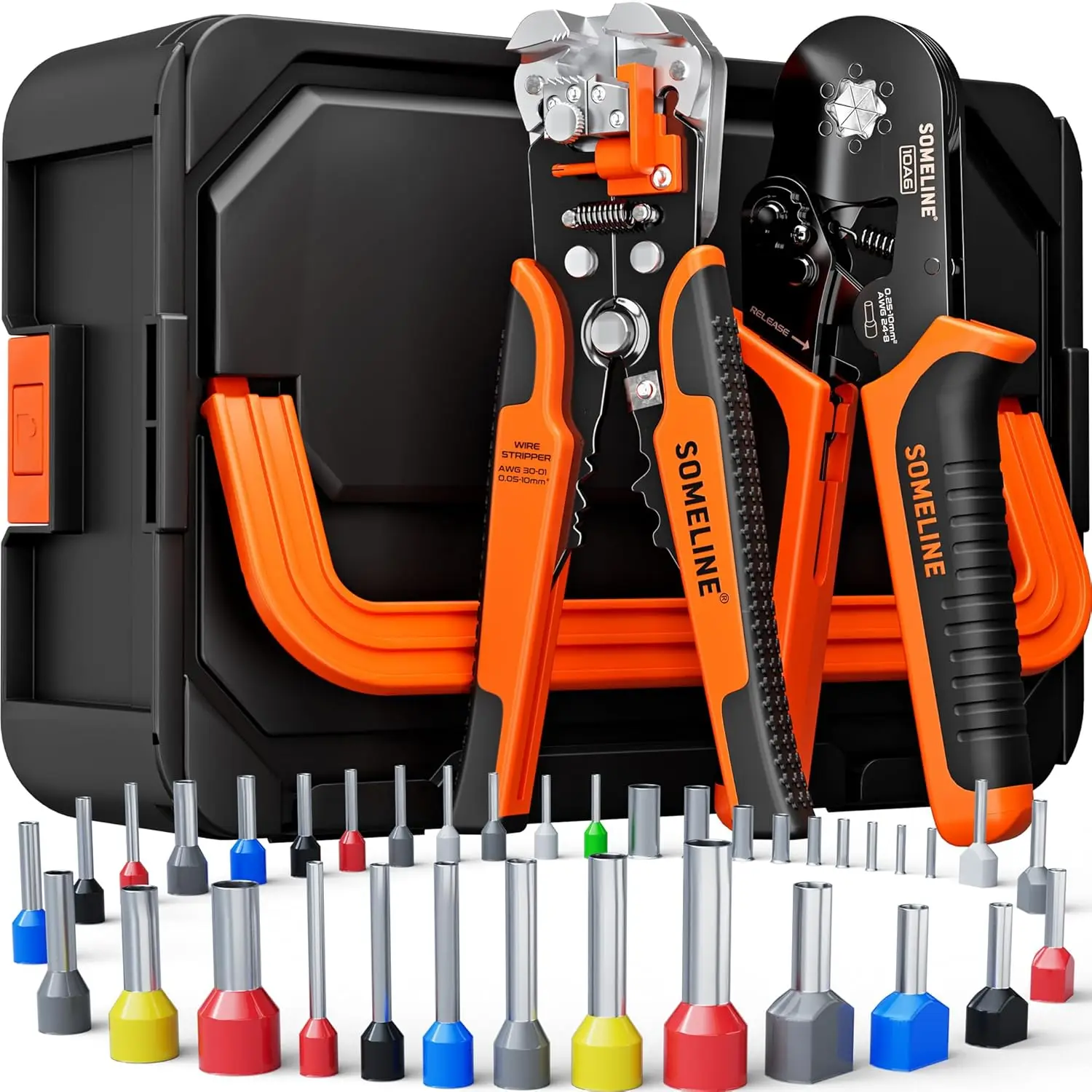 

36-Size Hexagonal Crimping Tool Kit with Automatic Wire Stripper and Stackable Storage Box for AWG 24-8 Wires