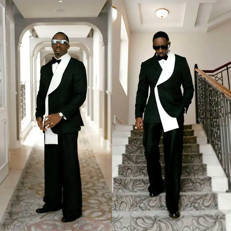 

Formal 2 Pieces Men Wedding Tuxedos Shawl Lapel Double Breasted Pant Sets Classic Fit Business Party Customized