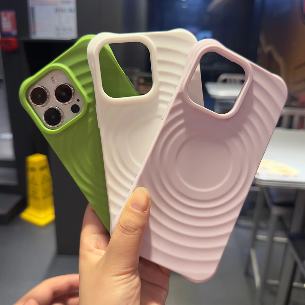 Fashion wave ripple pattern magsafe charging silicon case for iPhone 15 14 13 12 11 Pro Max Plus magnetic shockproof phone cover