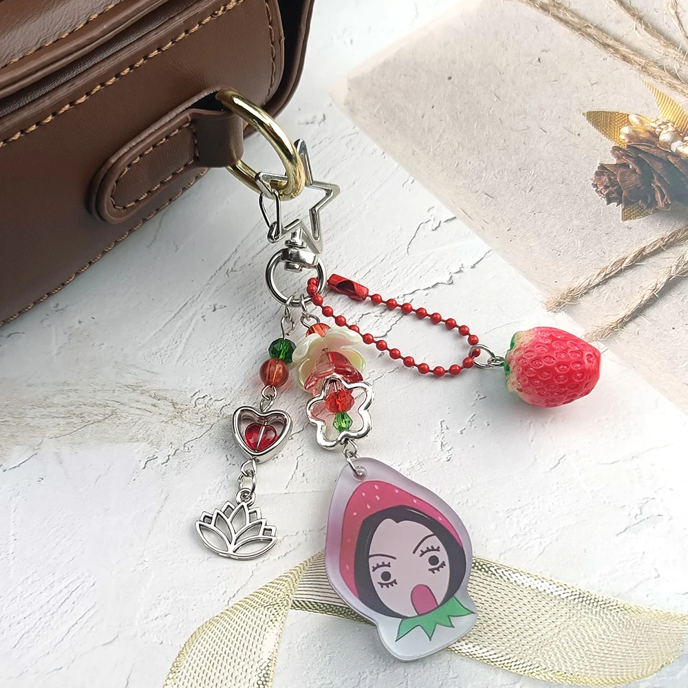 Handmade Cute Nana and Hachi Strawberry Beaded Keychains Y2k Jewelry Anime