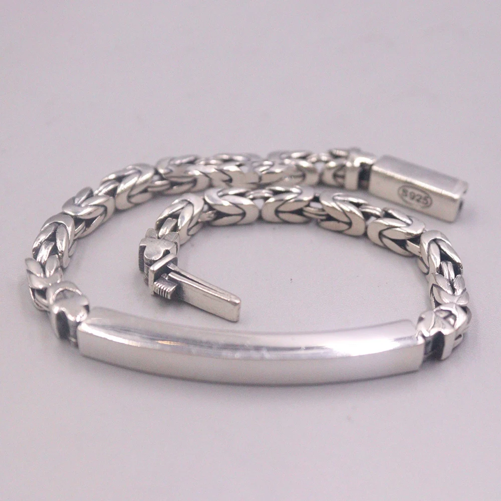 

Real 925 Sterling Silver Men's Bracelet Tube With Byzantine Link Chain 8.26" L