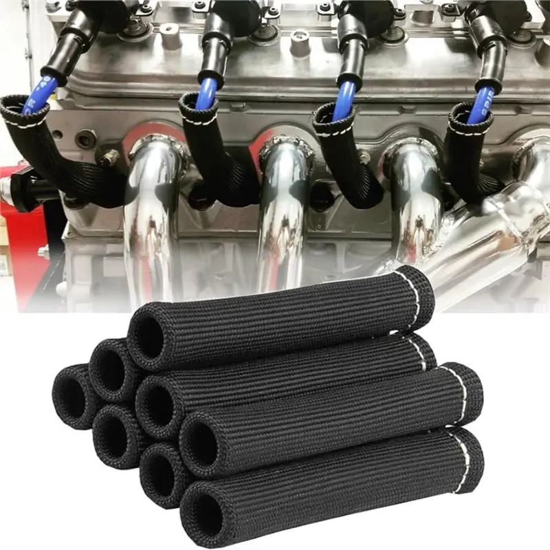 AT43-2500° Spark Plug Wire Heat Shield 8 PCS Spark Plug Heat Sleeve 6 Inches Spark Plug Wire Boots Protection Insulator Cover