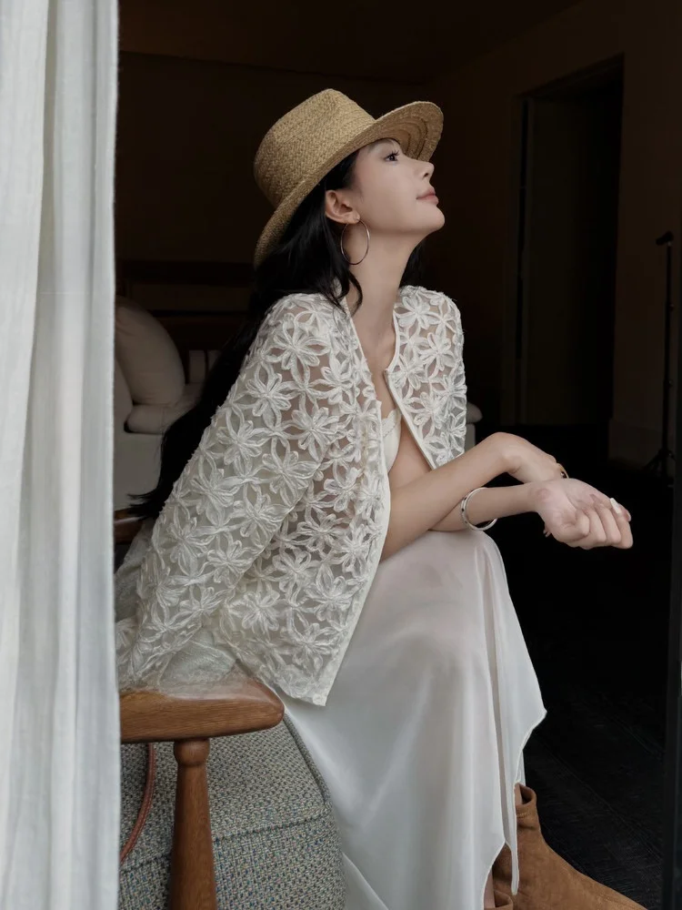 

Новый свободный женский вязаный топ Dadada, белый открытый кардиган, повседневный кардиган из полиэфирного волокна, длинный свеч, круглый Ne, на молнии