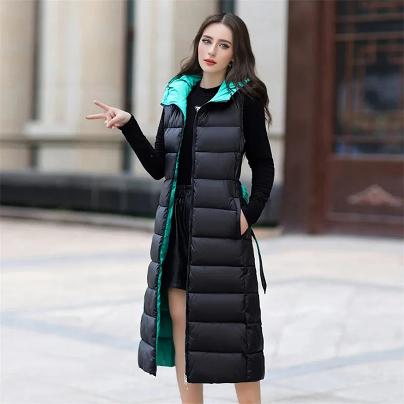 Nuovo gilet imbottito in cotone Gilet lungo Cappotto da donna in autunno e inverno Cintura di penetrazione su due lati