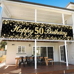 Black Gold Happy Birthday Banner Balloon Flag Adult 18th 21th 40th 50th Birthday Party Decoration Supplies Bunting Anniversary
