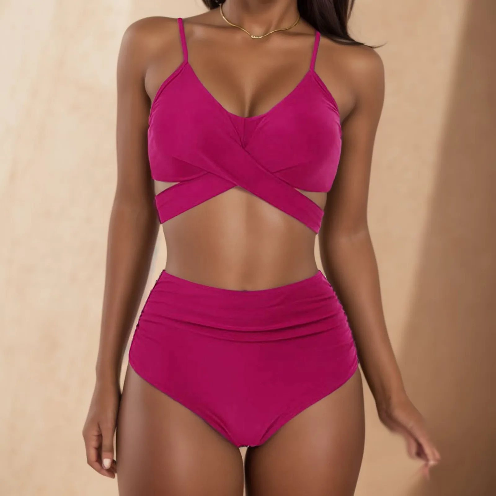 Conjunto de Bikini de cintura alta para mujer, traje de baño Sexy con cuello en V, tankini brasileño, ropa de playa