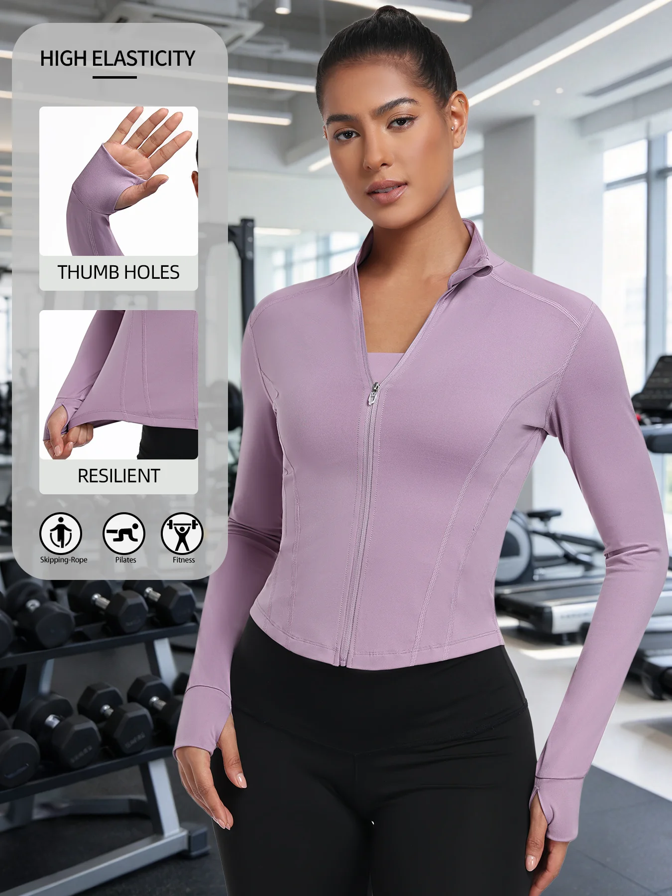Women's Solid Color Zipper Stand Collar Sports Jacket Long-Sleeved Sports Top Gym Wear Ladies' Sportswear For Indoor and Outdoor