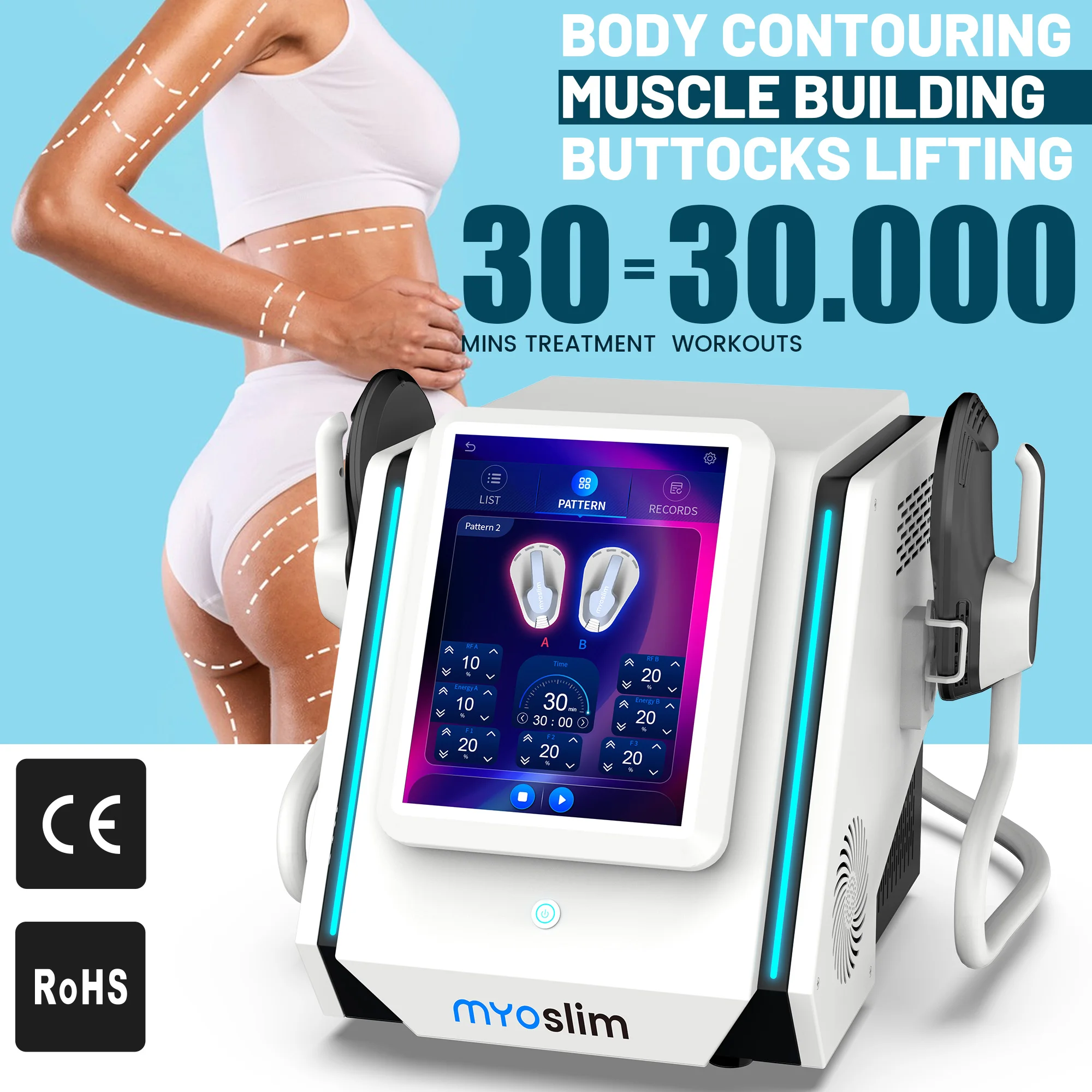 Professional Ems Ultra Pro RF Body Sculpt Shape Zero Myoslim Hiemt Neo Muscle Stimulator 4 Handle Machine for Salon