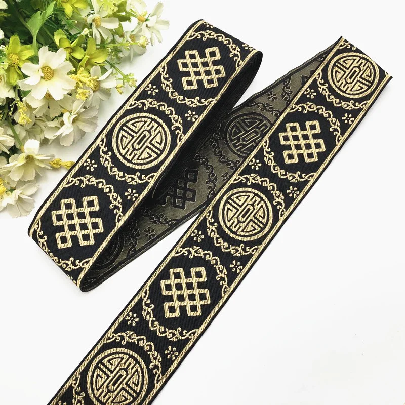 New Hybrid Ethnic Geometric Design Embroidery Webbing 50MM 8Yards Hand-Woven Jacquard Ribbon For DIY Fabric Sewing Accessories