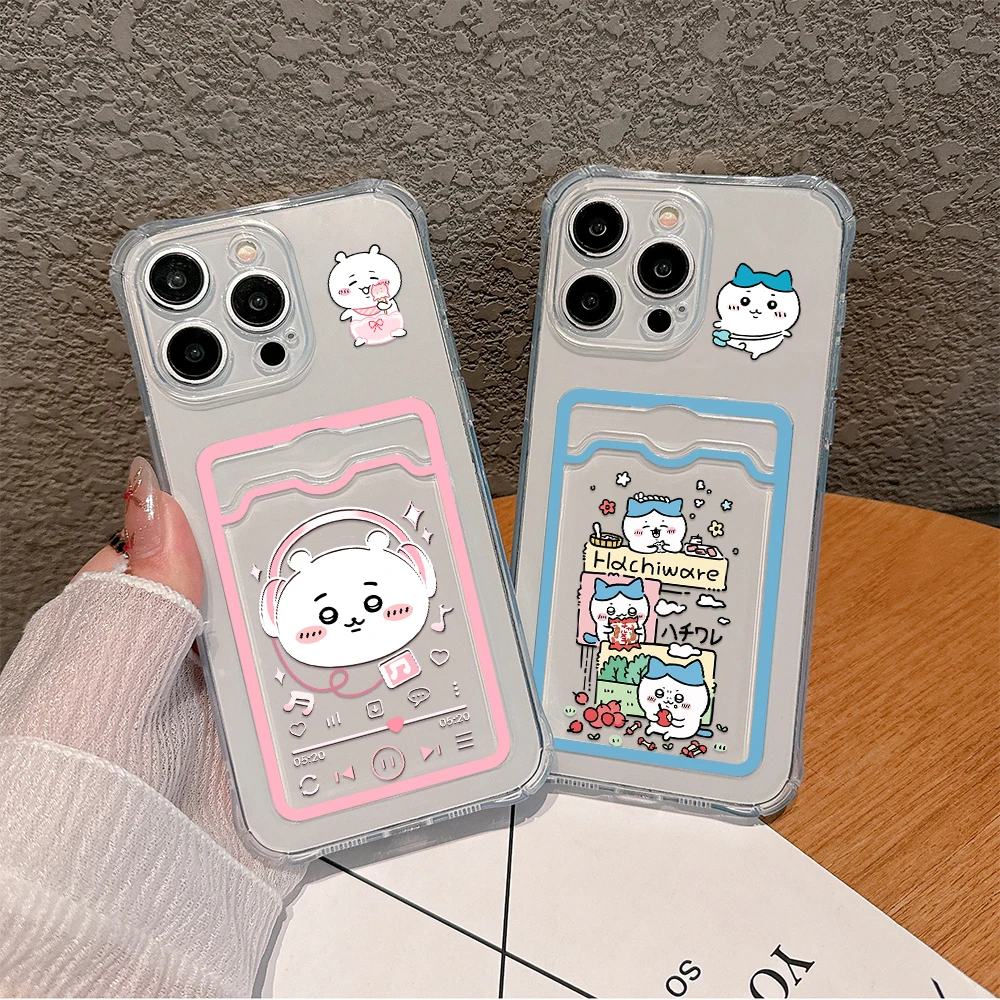 Cute Anime Chiikawas Card Hold Case For iPhone 15 14 13 12 11 Mini Pro Max X XR XSMax 6S 6 7 8 Plus SE20 Anti-fall Clear Cover