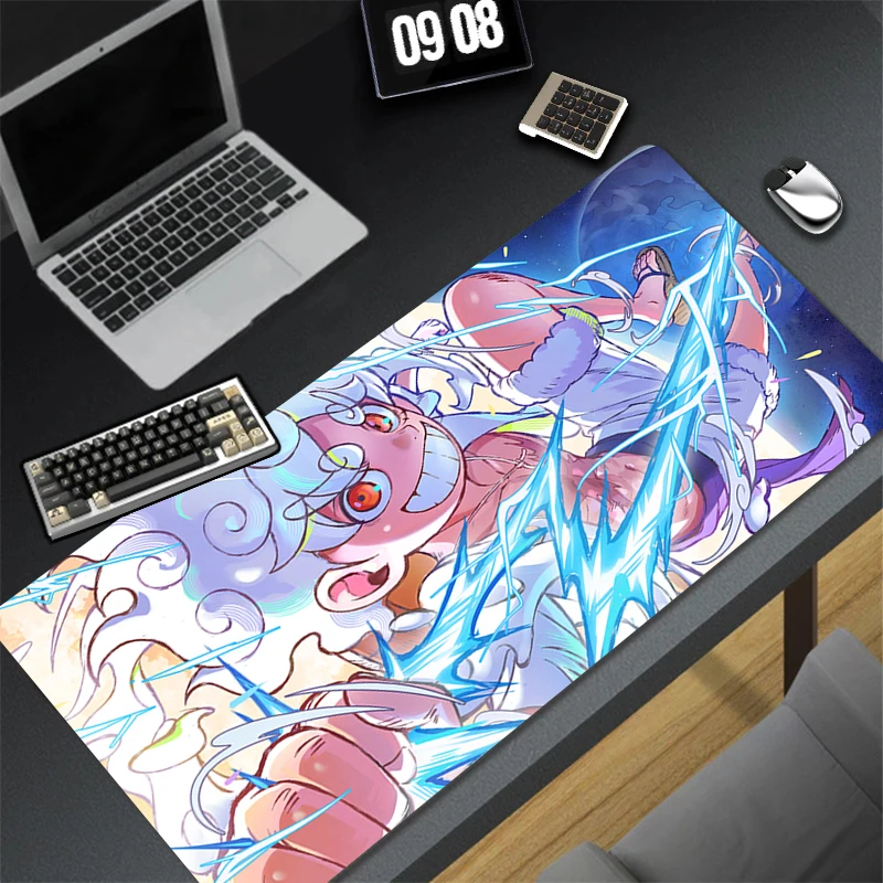 Gaming-muismat met gestikte rand Antislipbasis Uit één stuk Uitgebreide bureaumat Luffy-toetsenbord-muismat voor Office Home Computer
