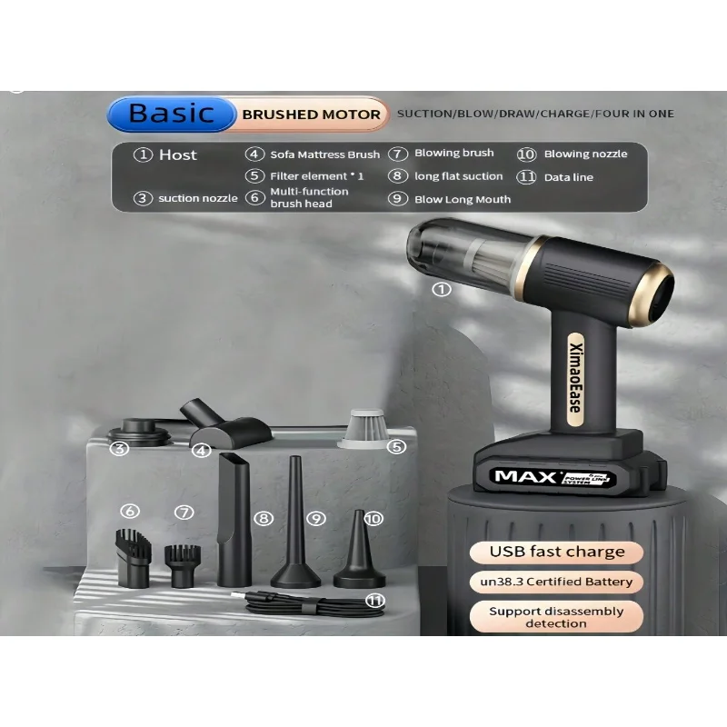 

4-in-1 Rechargeable Brushed Motor Handheld Car Pet Hair Cleaning Kit