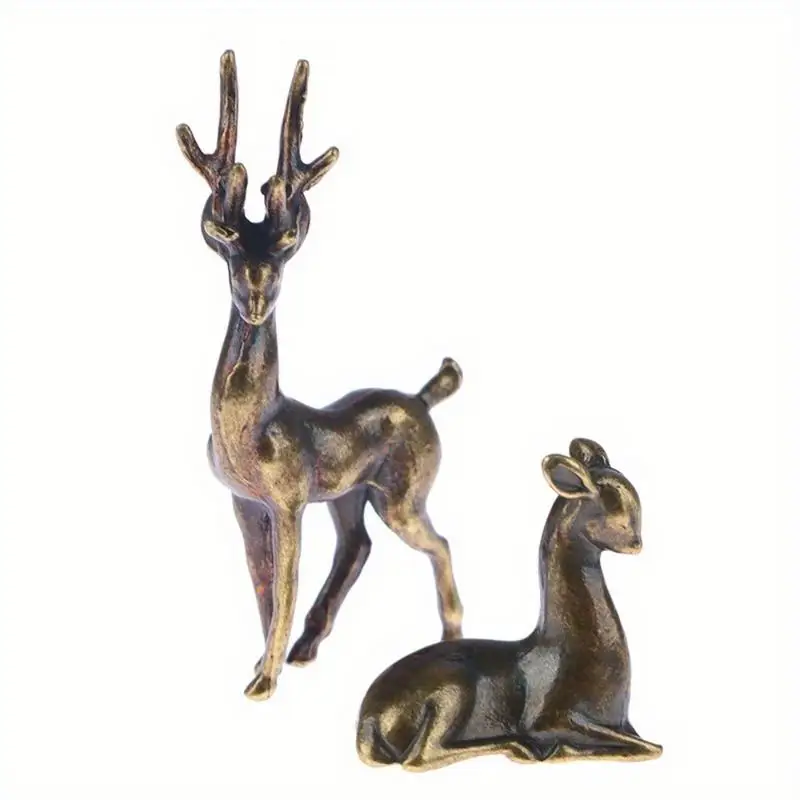 2Pcs Mini Deer Tabletop Decor Vintage Animal Figurines Desk Accessories Home Ornaments