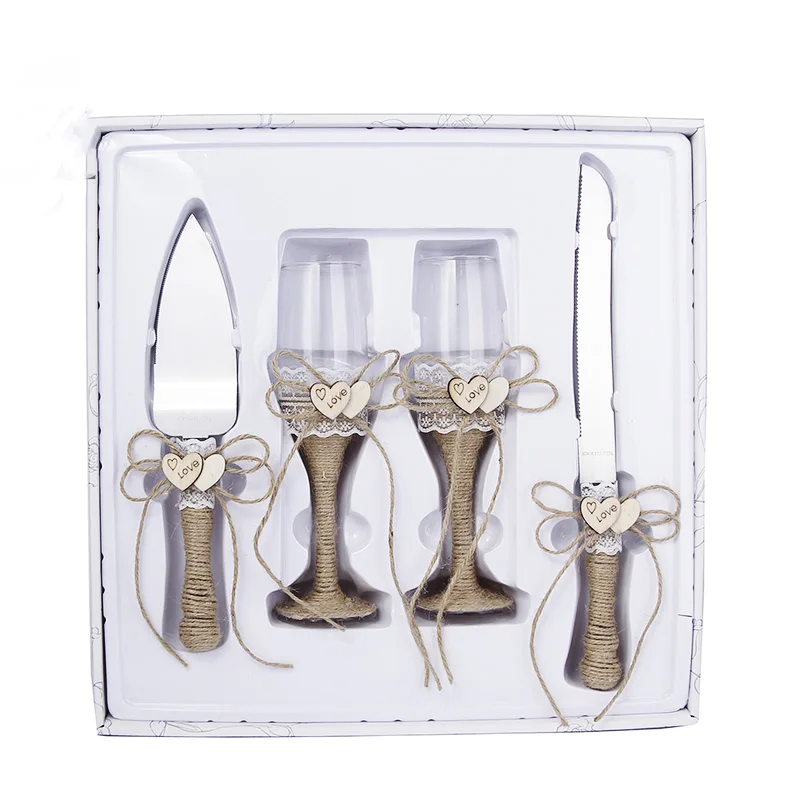 

Western-style wedding champagne glass love linen cake tableware wine glass set