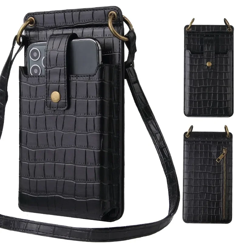 

Black PU Mobile Phone Bag Female Messenger New Mini Mobile Phone Bag Card Case + Mirror Double Shoulder Strap