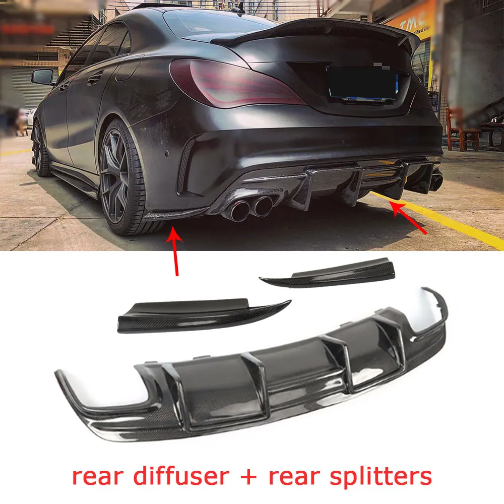 Carbon Fiber Rear Lip Diffuser Spoiler For Benz For CLA Class W117 CLA250 CLA260 CLA45 2013-2019 Back Bumper Exhaust tips