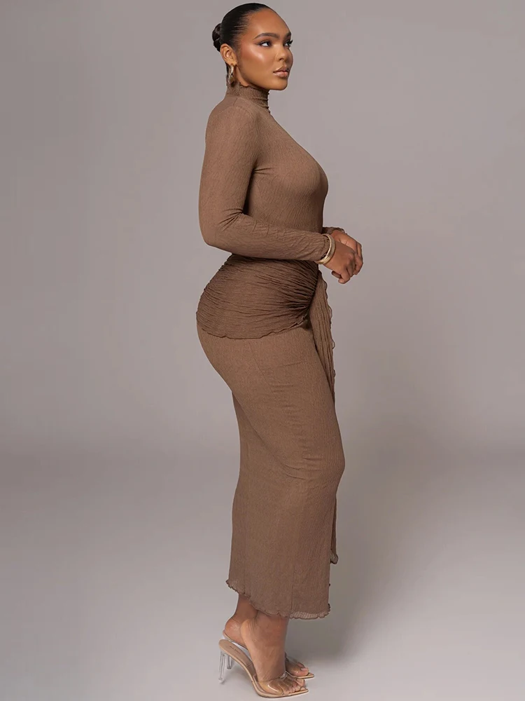 Sibybo แขนยาว Maxi ชุดผู้หญิงแฟชั่น Elegant LACE-Up Slim Bodycon PARTY Club ชุดราตรี Vestido