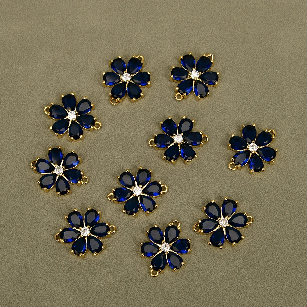 

APDGG 10 Pcs Blue Crystal Pave Flower Bezel Sets Connector Pearl Necklace Pendant Jewelry DIY