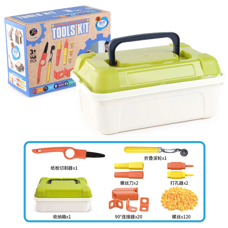 Lernpuzzle-Spielzeug für Kinder aus Pappe, DIY-Schraubenset, manuelle Anziehung von Muttern, Demontage und Aufbewahrungsbox