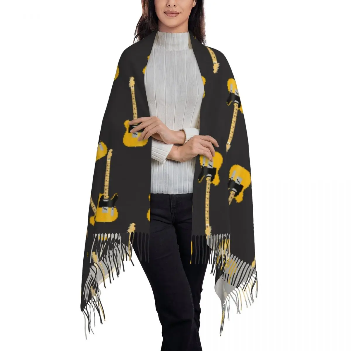 Fender Telecaster Electric Yellow Guitar Scarf Tassel Scarves for Women Soft Warm Shawls and Wraps Long Fall Winter Shawl Wrap