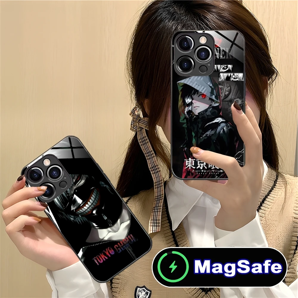 Tokyo Ghoul Ken Cool Mobile Cell Phone Case for iPhone 16 15 14 13 12 11 Pro Max Plus Mini MagSafe Wireless Charging Glass Cover