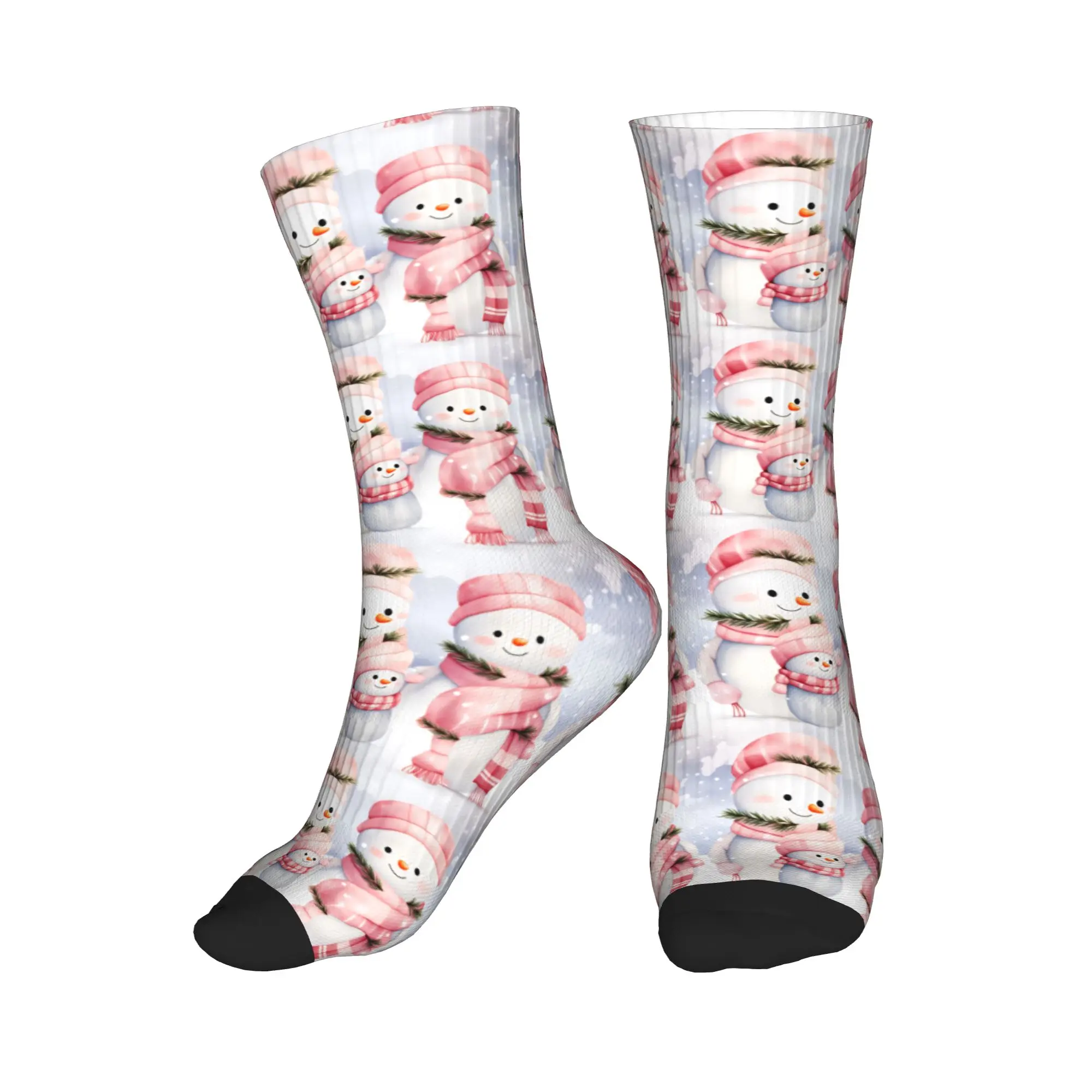 Cool Pink Snowman Christmas Pattern Socks Men Women Warm 3D Print  Sports Basketball Socks