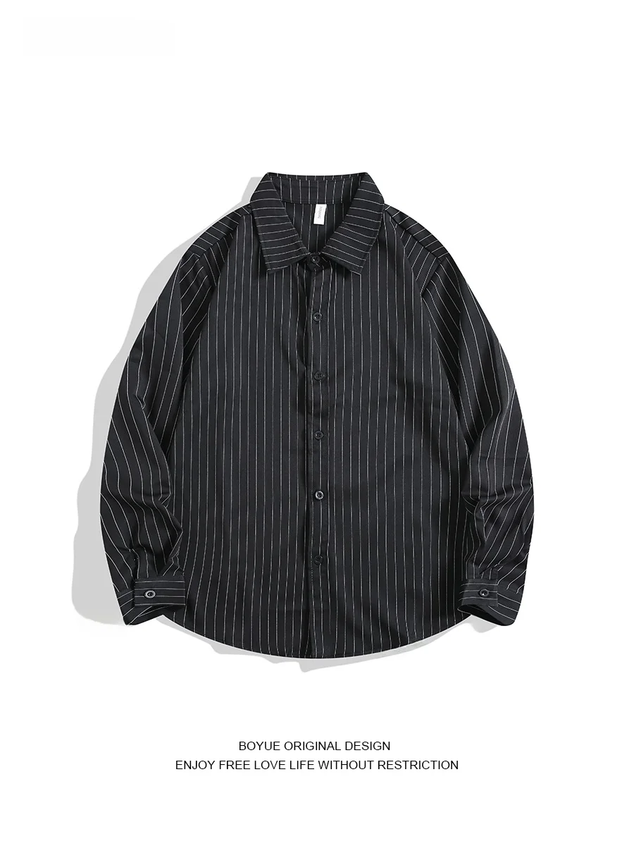 

Boyue Long Sve irt Casual Thin Sle for Men And Women Spring Season Youth Faion Striped Pattern Loose Fit Spring 2024