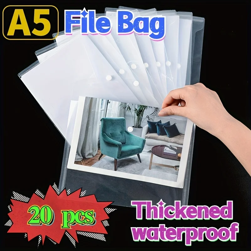 

50pcs/lot Plastic File Bag Transparent Envelope A5 Document Filing Storage Bag Student Large Capacity Contract Office Stationery