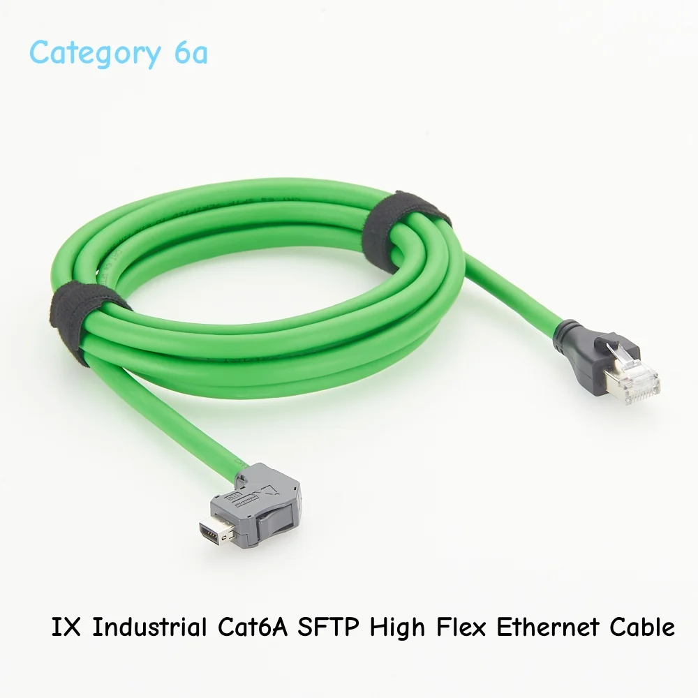 High Flex CAT6A IX Industrial Ethernet Cable SFTP 26AWG TPU Jacket Right Angle IX A Plug to RJ45 Cable 2m for PLC Machine Vision